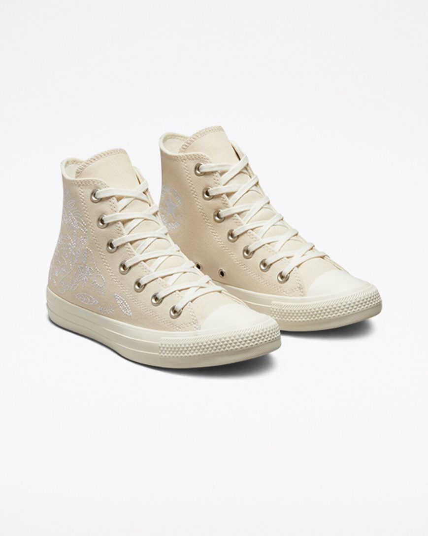 Women's Converse Chuck Taylor All Star Embroidered Floral High Top Shoes Beige White | AU 198E6O
